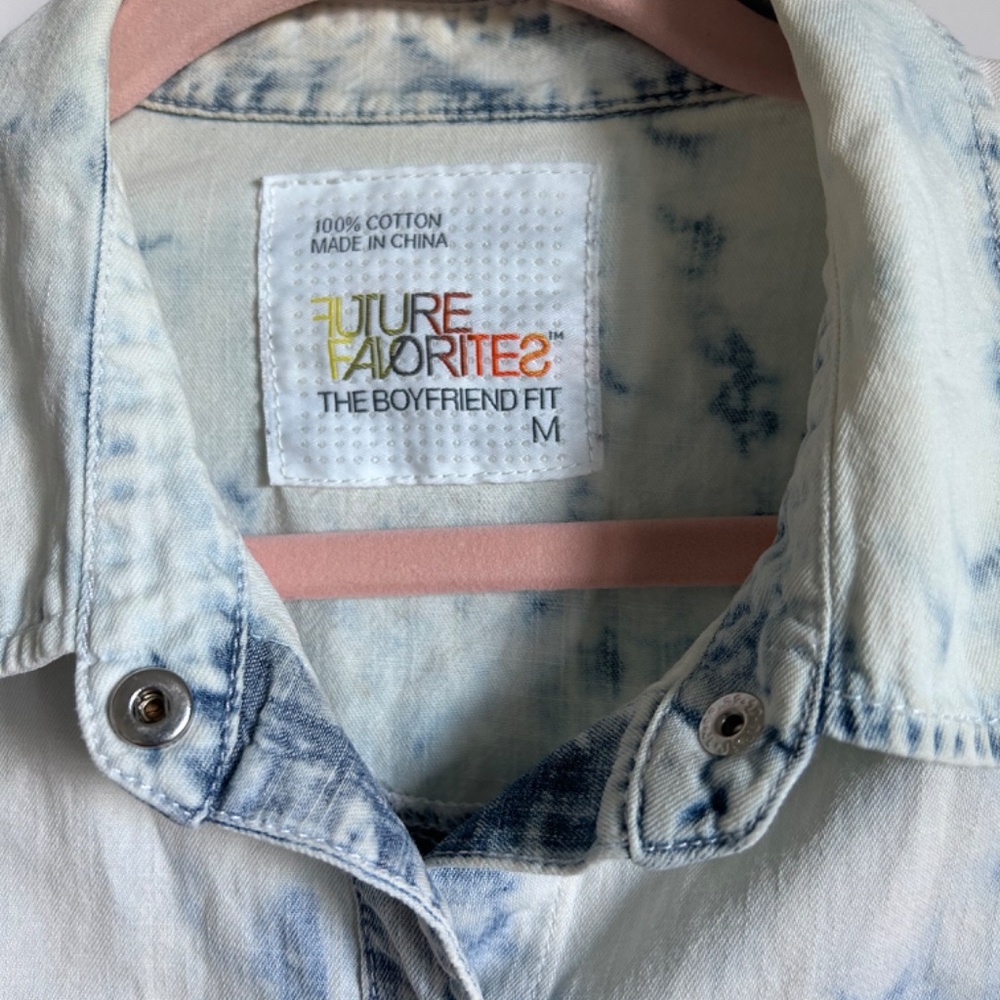 Bleached Denim Snap Button Up Top - image 3